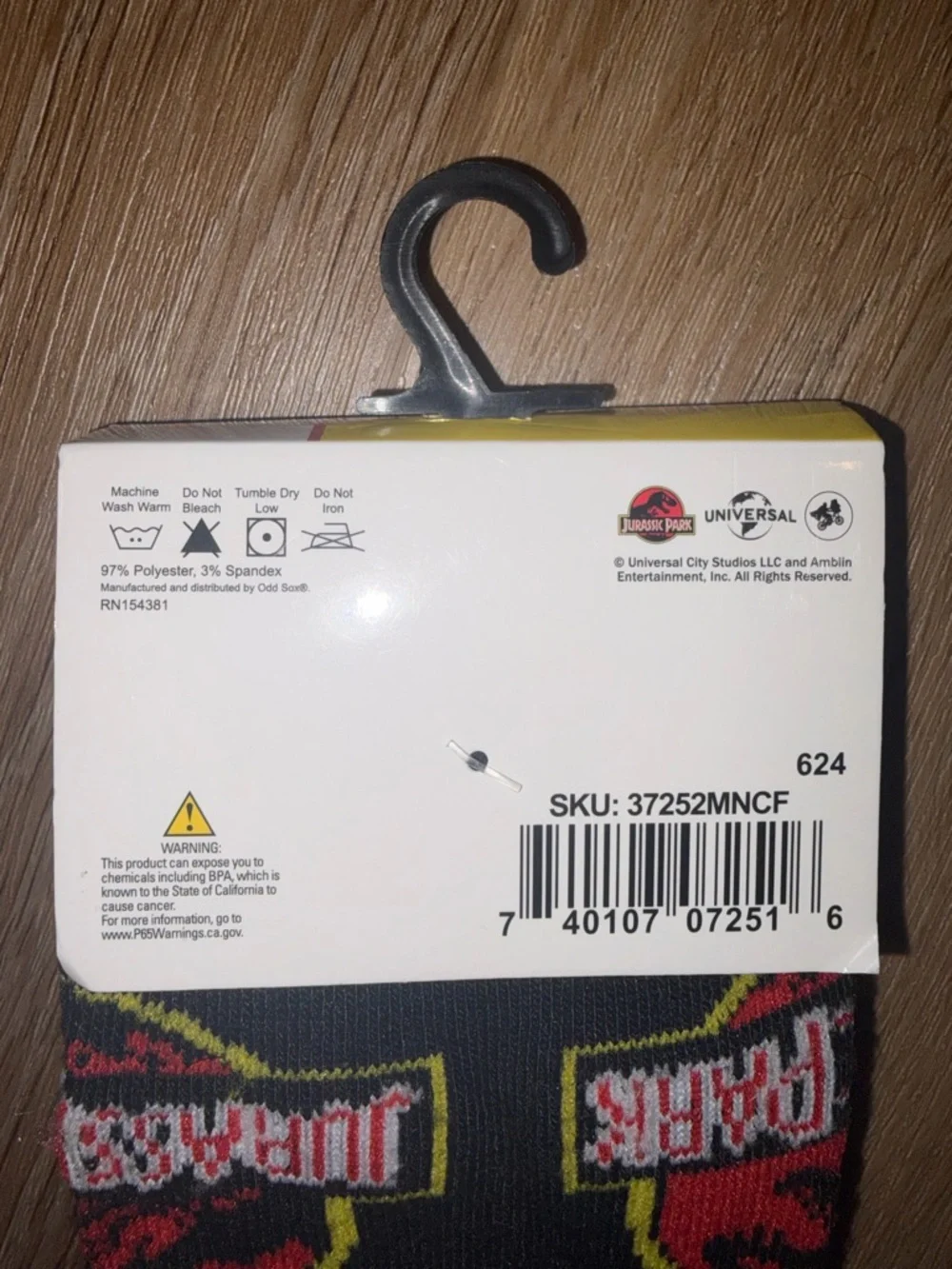 Jurassic Park Novelty Crew Crazy Socks 1 Pair Fits Shoe Size 6-12 New Black Red